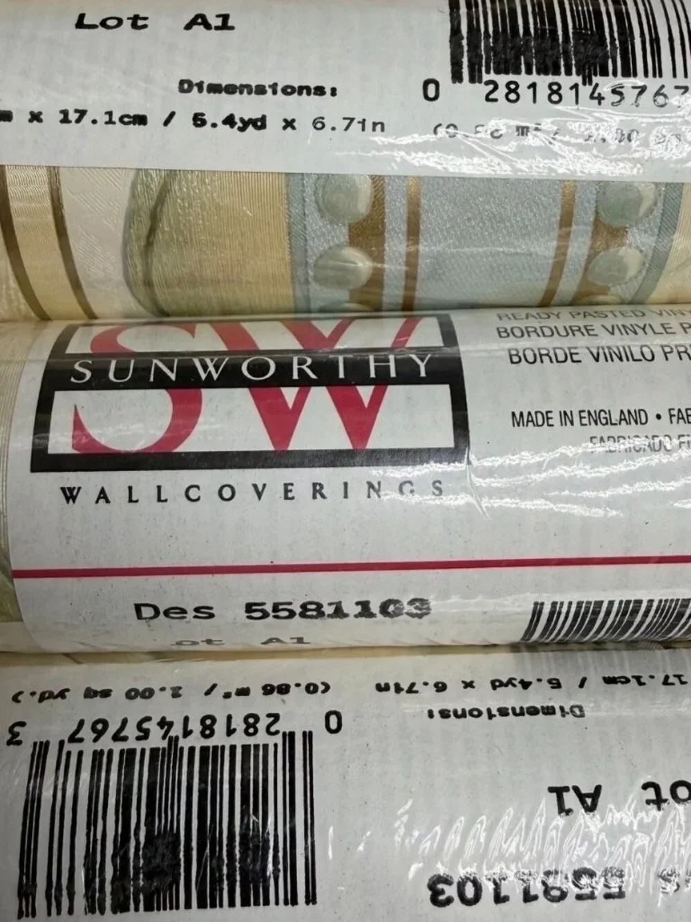Sunworthy 3 Rolls Vintage Wallpaper Border Ribbon Bead 5581103 Textured Blue NEW